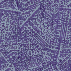 Indigo blue distress abstract seamless pattern. Fabric texture linen for masculine home decor. Cover and trendy fashion boro print in asian Japan fusion style.