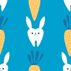 Medicine seamless teeth and rabbit pattern for wrapping paper and fabrics and linens and kids