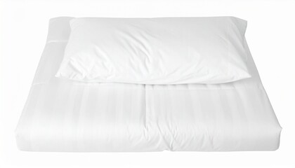 White Pillow on Folded Duvet Isolated on White Background with Clipping Path