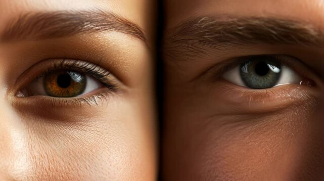 Closeup sequence of diverse eyes transitioning with detailed expressions