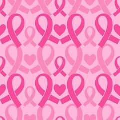 Obraz premium Breast cancer month seamless pink ribbon day mammogram pattern for medical accessories and medicine textiles