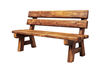 A rustic wooden bench weathered by time and tales invites reflection and solace under the on transparent background