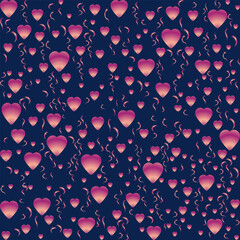 Seamless pattern with voluminous purple hearts on a dark blue background. Vector illustration for decorating your designs in a festive stylish way