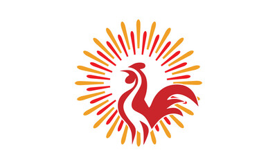 Obraz premium simple red rooster standing logo, silhouette of great chicken mascot for company logo vector illustrations