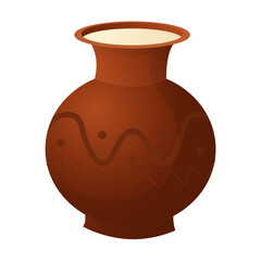 Clay jug with milk. Village jug. Vector illustration isolated on white background.