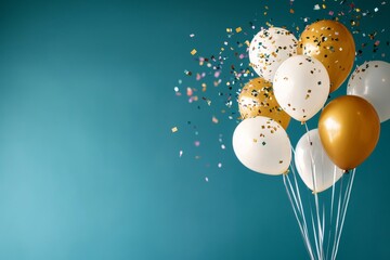Colorful Balloons Floating With Confetti on a Light Background for a Festive Celebration.
