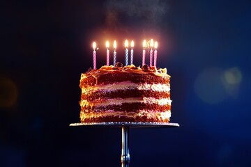 Celebrate a Special Occasion With a Beautifully Decorated Cake and Glowing Candles at Night