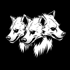 Fototapeta premium Two stylized wolf heads, side profile, white on black