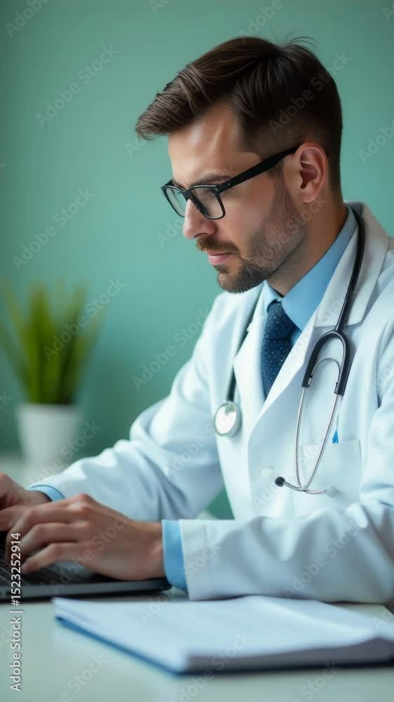 Aufkleber Scientist working on computer in a laboratory setting, suitable for educational or corporate use