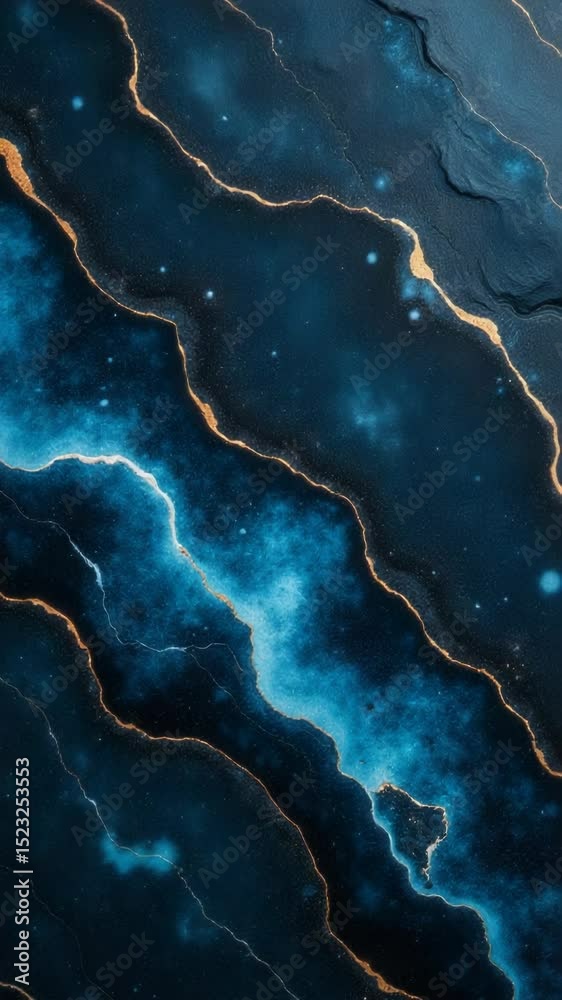 Poster A close-up shot of a blue and black marble surface with distinctive veining patterns