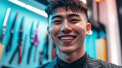 Young Man Confident Smile Barber Shop