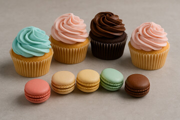 Sweet Elegance: A Delightful Display of Cupcakes and Macarons