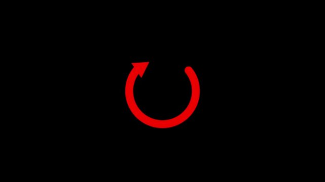Spinning circle arrow. Please wait, animation,. rotating arrow circle symbol repeating, refreshing symbol, video element .Circle arrow red color animation neon light on black background.