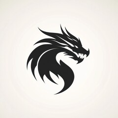 Black dragon head logo, stylized tribal design