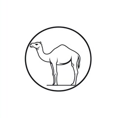 Fototapeta premium Simple, black-line drawing of a camel within a circle