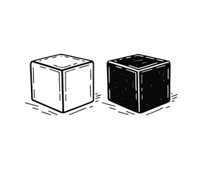 Simple geometric cube sketches, monochrome artistic design element

