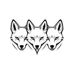 Three stylized fox heads, facing forward, in a horizontal row.  Simple, bold line art