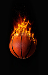Basketball Flaming on Fire Isolated On Black