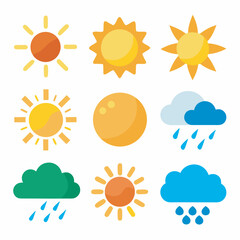 Colorful Sun and Cloud Icon Set 