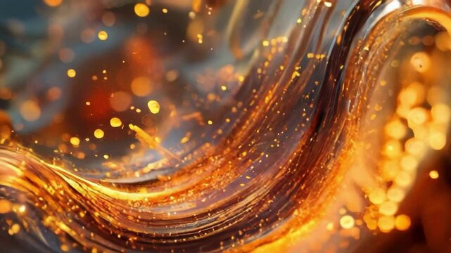 The image is a swirl of gold and orange with a lot of sparkles. It gives off a warm and inviting feeling, as if it's a fire or a glowing light. The colors and patterns create a sense of movement
