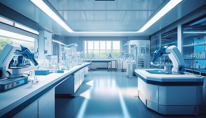 an automated medical laboratory conducting tests with robotic precision sterile and advanced white and blue tones 3d render