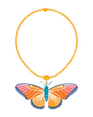 Ornate Golden Beaded Butterfly Necklace