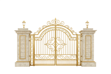 Golden heaven open gates, ethereal, isolated PNG transparent background