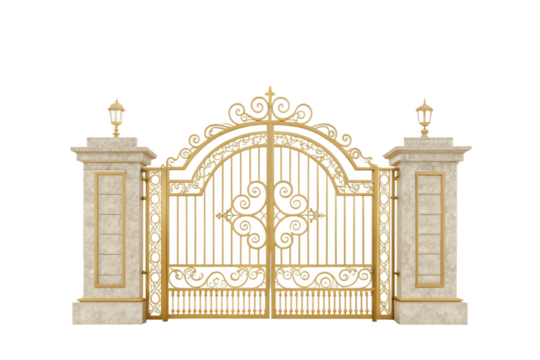 Golden heaven open gates, ethereal, isolated PNG transparent background