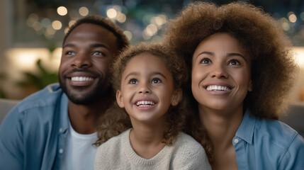 Fototapeta premium Family Bonding While Watching Football on TV in Cozy Living Room