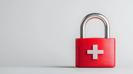 Fototapeta premium Red Padlock With White Cross On Light Gray Background