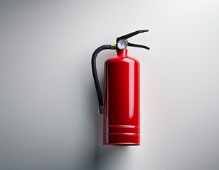 a simple red fire extinguisher mounted on a stark white wall