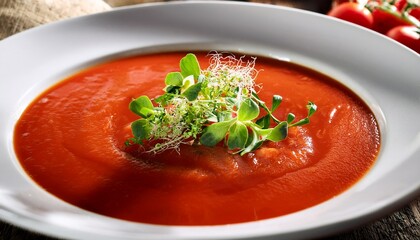 gourmet tomato soup with microgreens