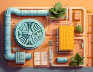 thermal insulation solutions flat design top view ecofriendly construction theme 3d render analogous color scheme