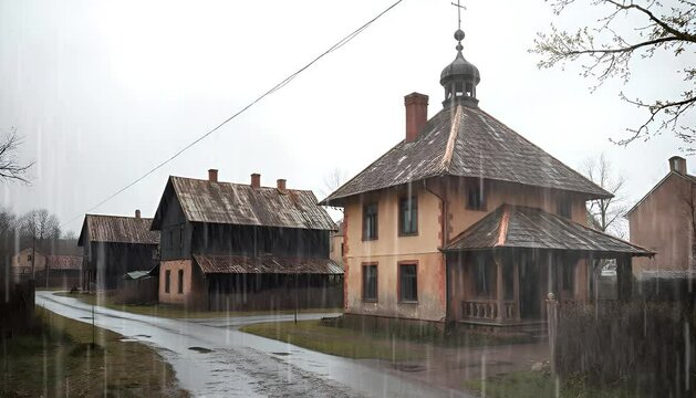 Old village during rain