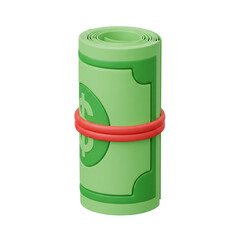 Obraz premium 3D Render Icon of a Rolled Stack of Money Bills Tied with a Red Rubber Band