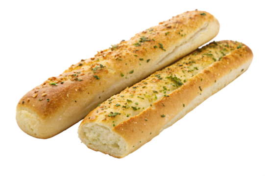 fresh breadsticks with garlic butter, isolated PNG transparent background