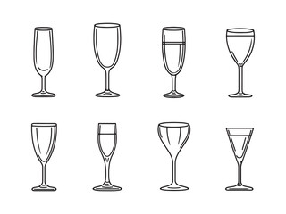 Champagne Glass Minimalist 2D Drawing