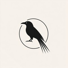 Fototapeta premium Silhouette of a crow, stylized with a circle frame