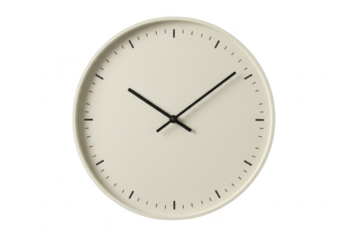 Simple beige analog clock isolated on transparent background, perfect for minimalist home or office decor
