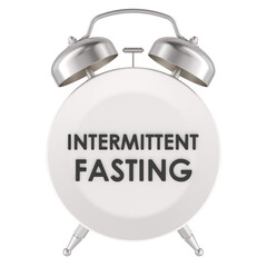 Intermittent fasting concept with alarm clock, 3D rendering isolated on transparent background