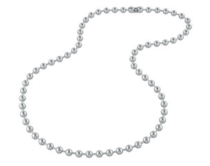 Metallic ball chain necklace with round beads and a connector clasp. 3D rendering isolated on transparent background