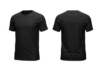 Black tshirt mockup, front and back views, isolated on transparent background