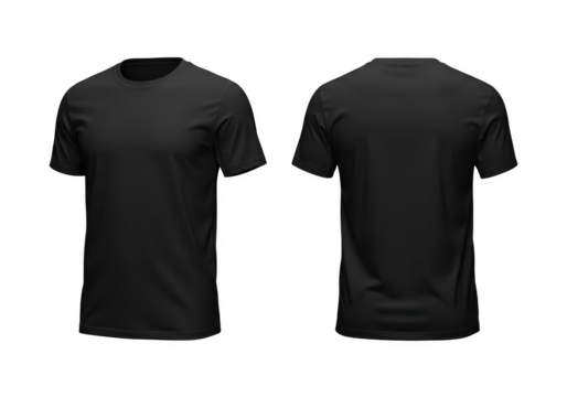 Black tshirt mockup, front and back views, isolated on transparent background
