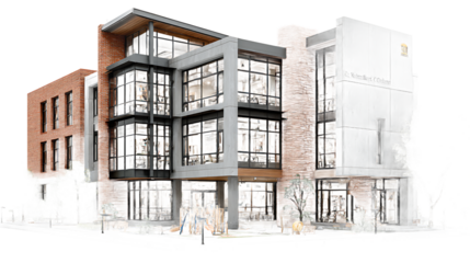 Modern Architectural Building with Brick Glass and Concrete Elements