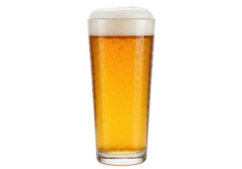 A full pint glass of light beer with condensation, isolated on transparent background