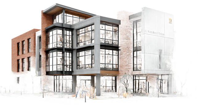 Modern Architectural Building with Brick Glass and Concrete Elements