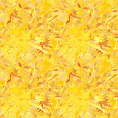 Yellow Paint Splash Seamless Pattern, Abstract Watercolor Strokes Repeat, Energetic Golden Brushwork Design, Textured Amber Fluid Art Fabric, Sunny Artistic Crinkle Paper Print
