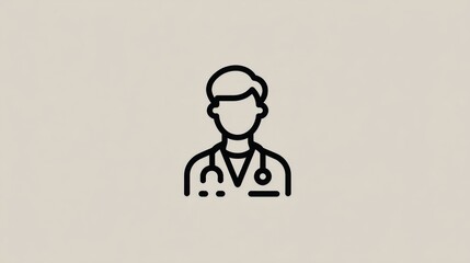 A flat minimalist icon of a doctor with stethoscope, neutral background, modern line illustration