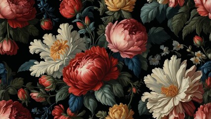 A painting of vibrant flowers on a black background, creating contrast