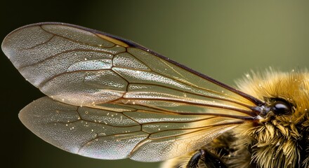 Naklejka premium Macro Close-Up of Bee Wing with Details, Veins, and Hairs - Insect Wing Detailed Texture